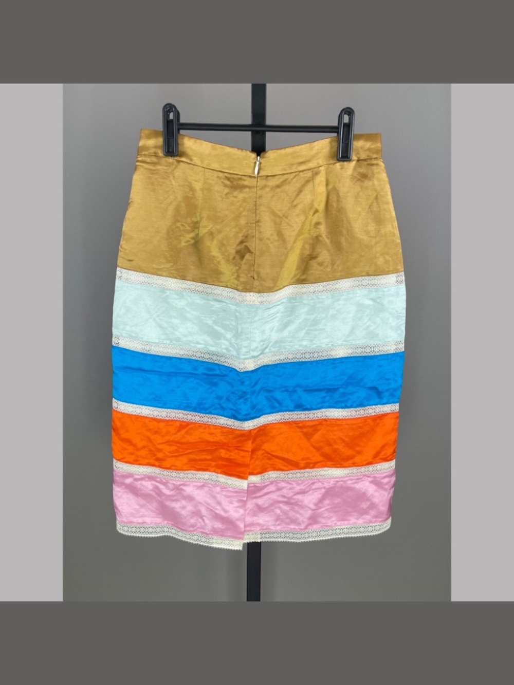 NEW J Crew Skirt Womens 2 brown pink blue satin linen pencil preppy retro - Picture 7 of 9